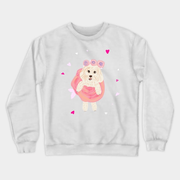 Rose Dress Cute Maltipoo Dog Crewneck Sweatshirt by PatternbyNOK